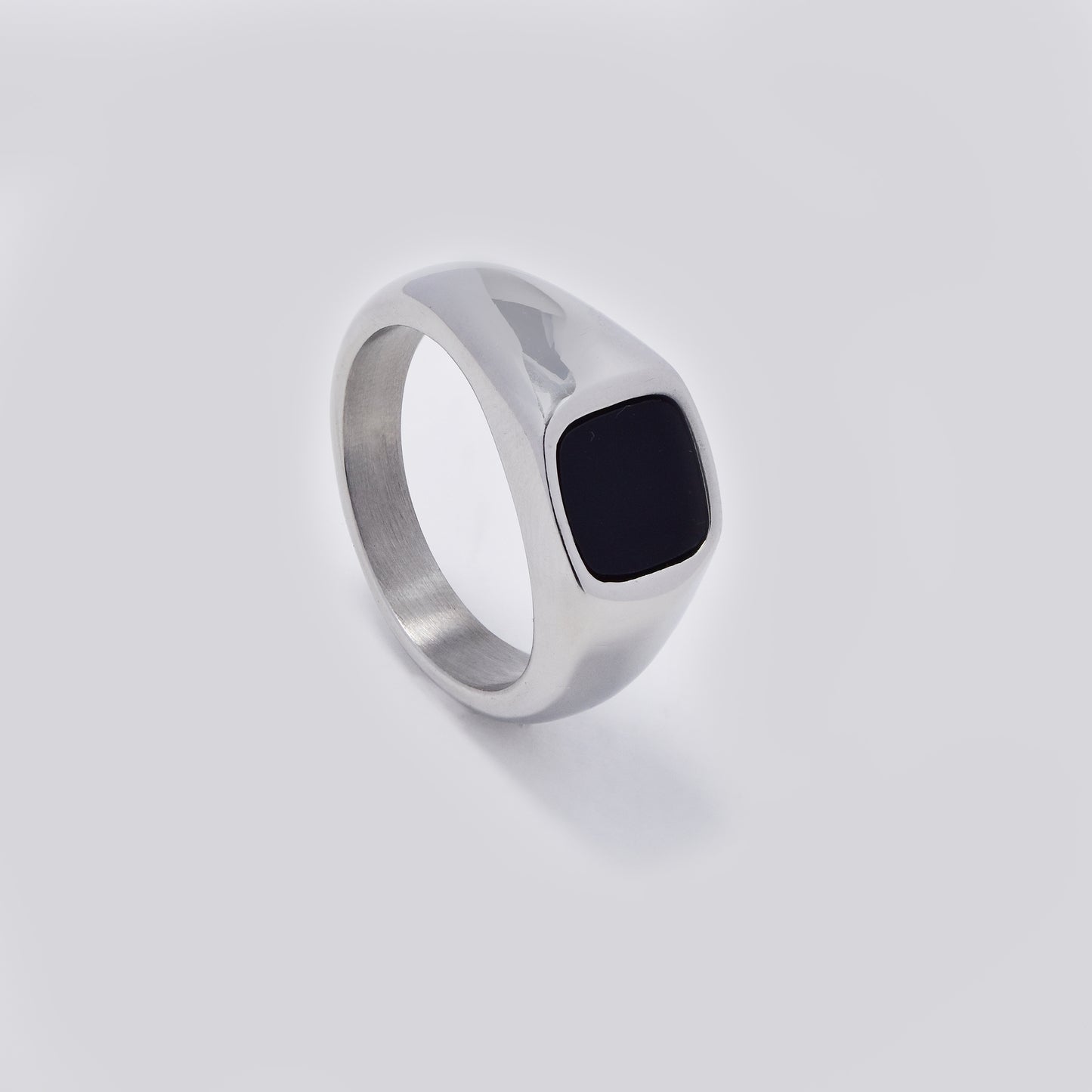 Stainless steel black square signet ring - SSYR5460