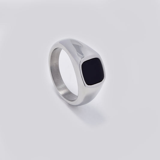 Stainless steel black square signet ring - SSYR5460