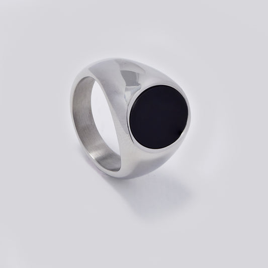 Stainless steel black oval signet ring - SSYR5461