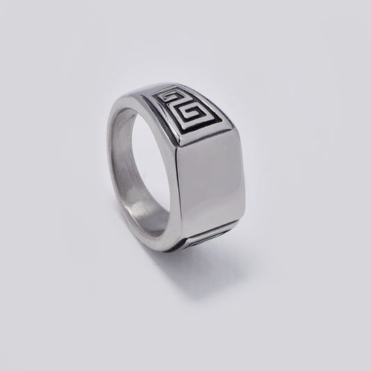Stainless steel rectangular geometric side signet ring - SSYR5464