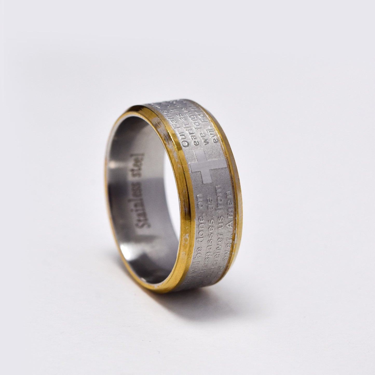 Buy 1 get 1 FREE - Steel with gold trim prayer ring - SSYR5485T