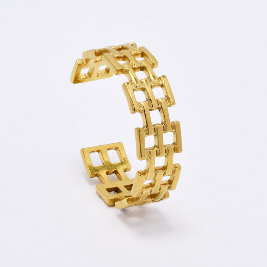 SSYR6106 - St Steel square link adjustible size ring
