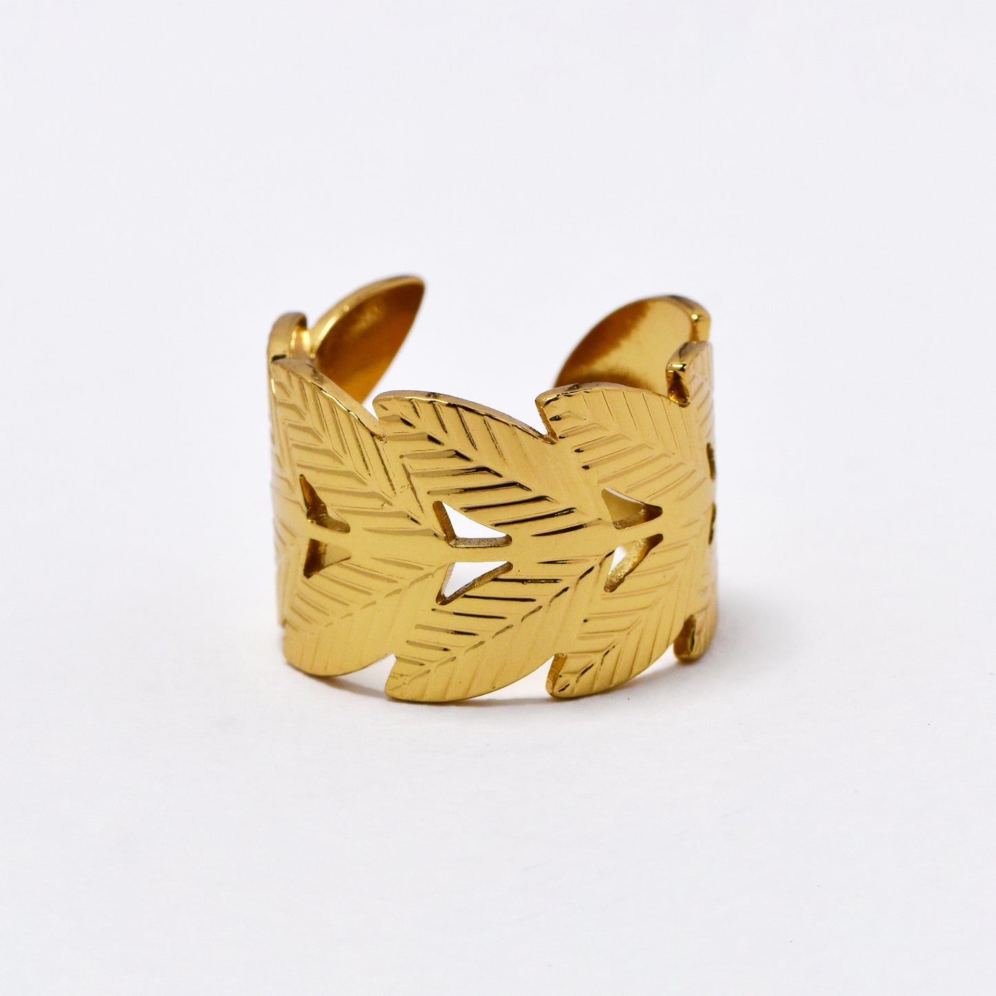 SSYR6123 - St Steel leaf  open size ring