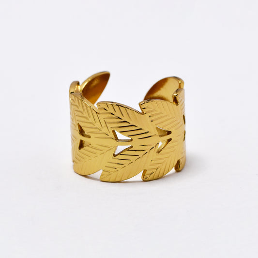 SSYR6123 - St Steel leaf  open size ring