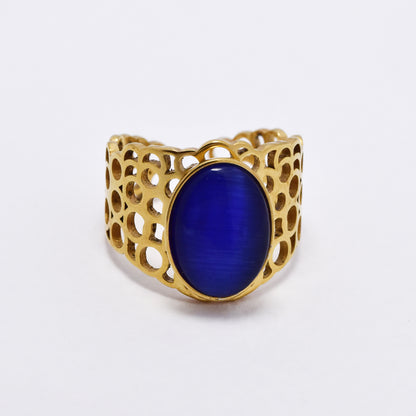 SSYR6133 - St Steel gemstone  open size ring