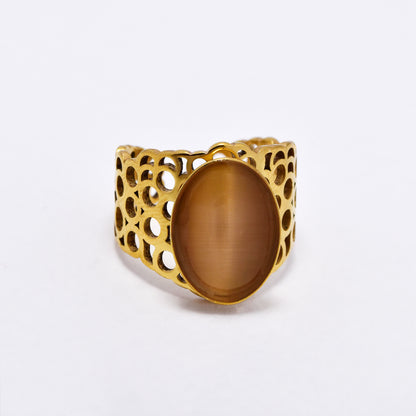 SSYR6133 - St Steel gemstone  open size ring