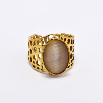 SSYR6133 - St Steel gemstone  open size ring