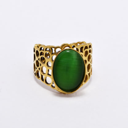 SSYR6133 - St Steel gemstone  open size ring