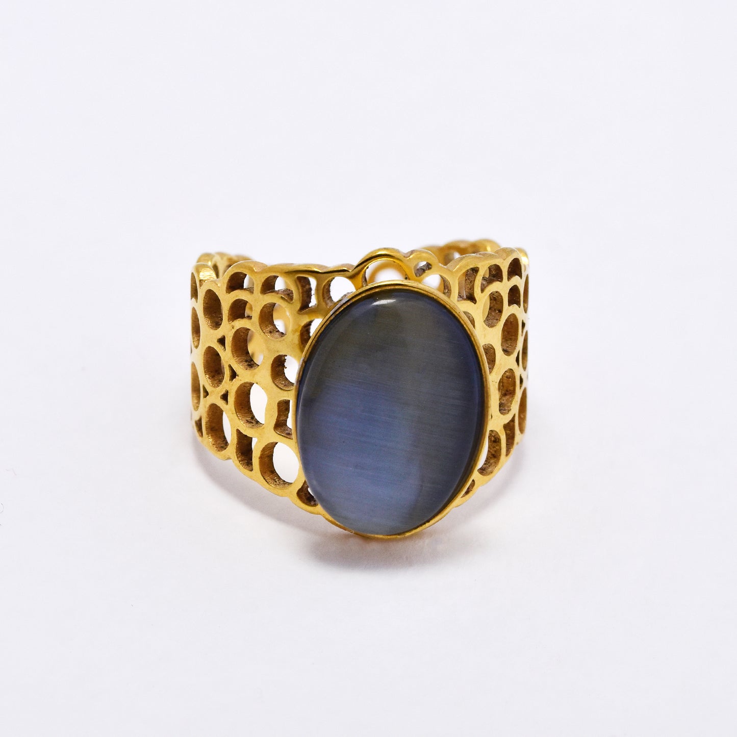SSYR6133 - St Steel gemstone  open size ring