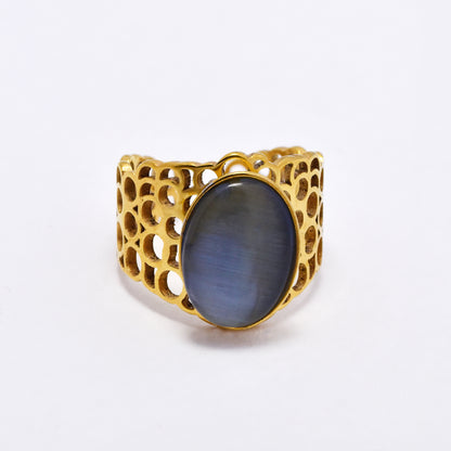 SSYR6133 - St Steel gemstone  open size ring