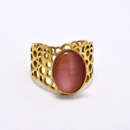SSYR6133 - St Steel gemstone  open size ring