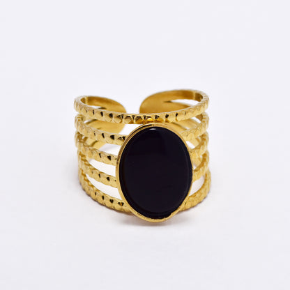 SSYR6136 - St Steel gemstone  open size ring