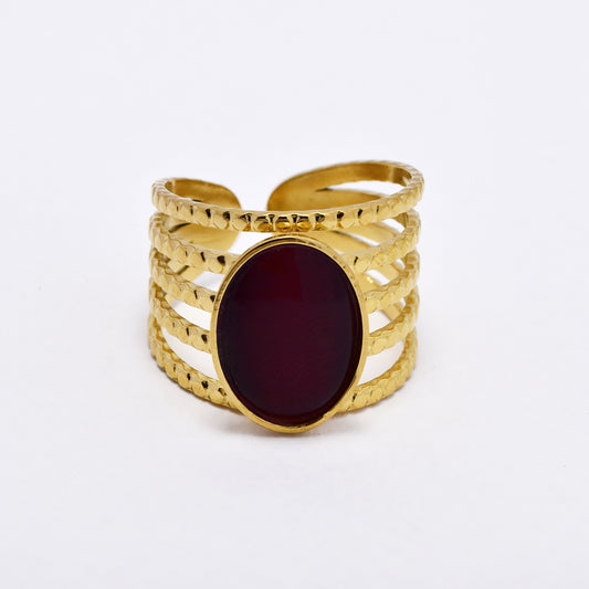 SSYR6136 - St Steel gemstone  open size ring