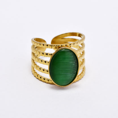 SSYR6136 - St Steel gemstone  open size ring