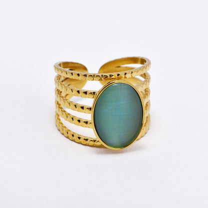 SSYR6136 - St Steel gemstone  open size ring