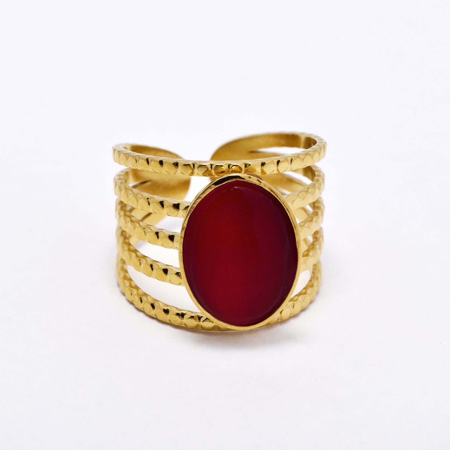 SSYR6136 - St Steel gemstone  open size ring