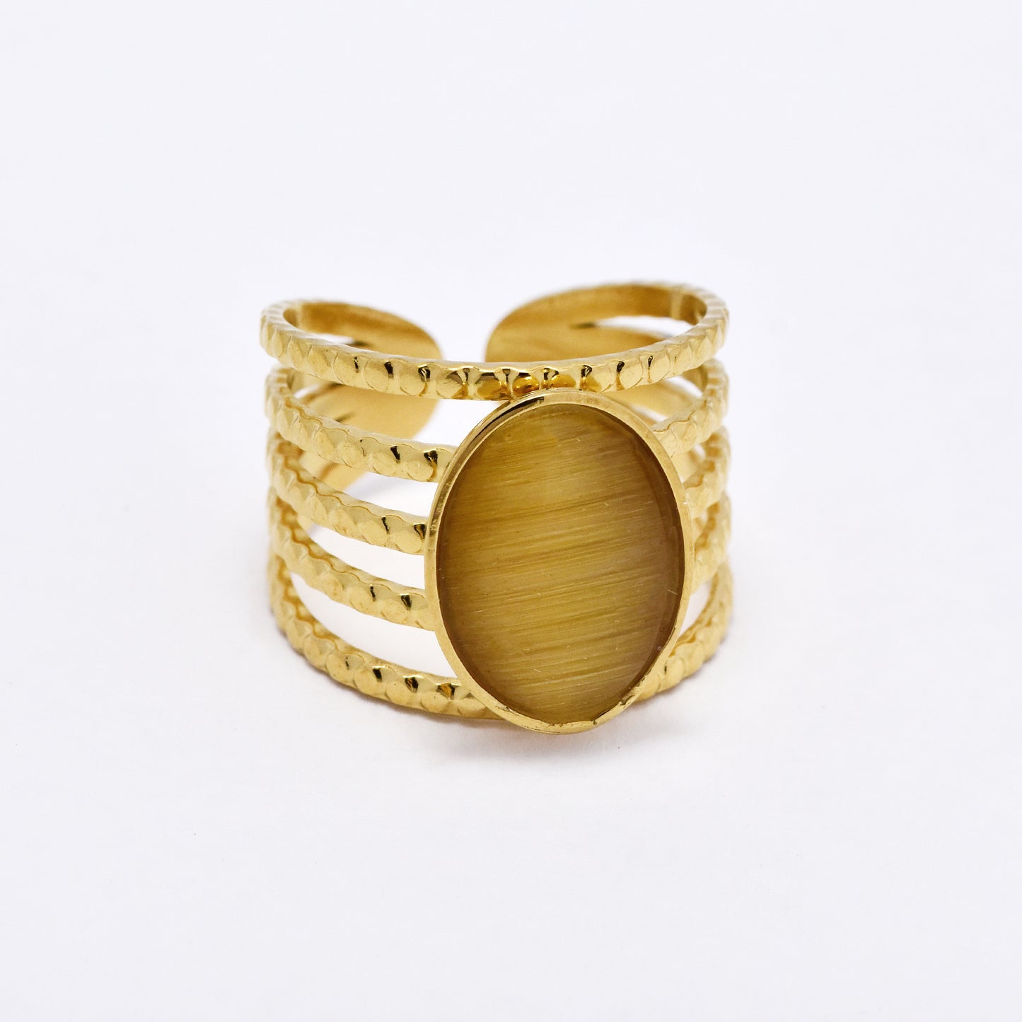 SSYR6136 - St Steel gemstone  open size ring