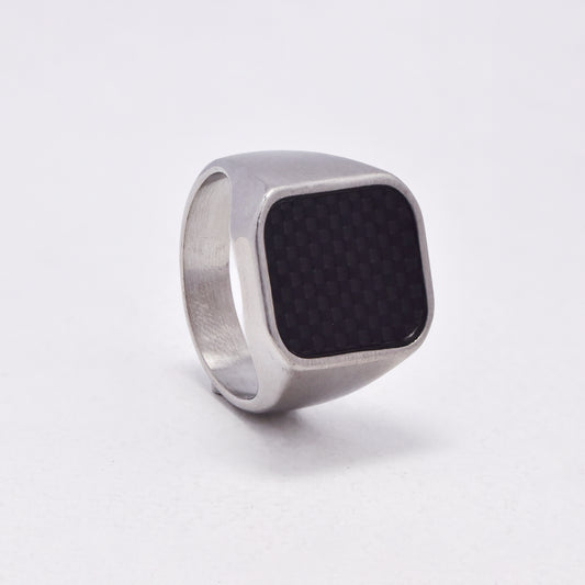 SSYR6485 - St Steel 17.5mm x 15mm carbon fibre signet ring