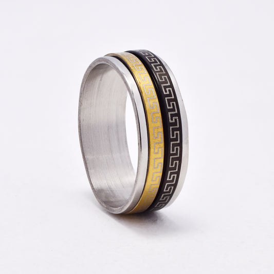 SSYR6617 - St Steel 8mm grecian pattern spinner ring