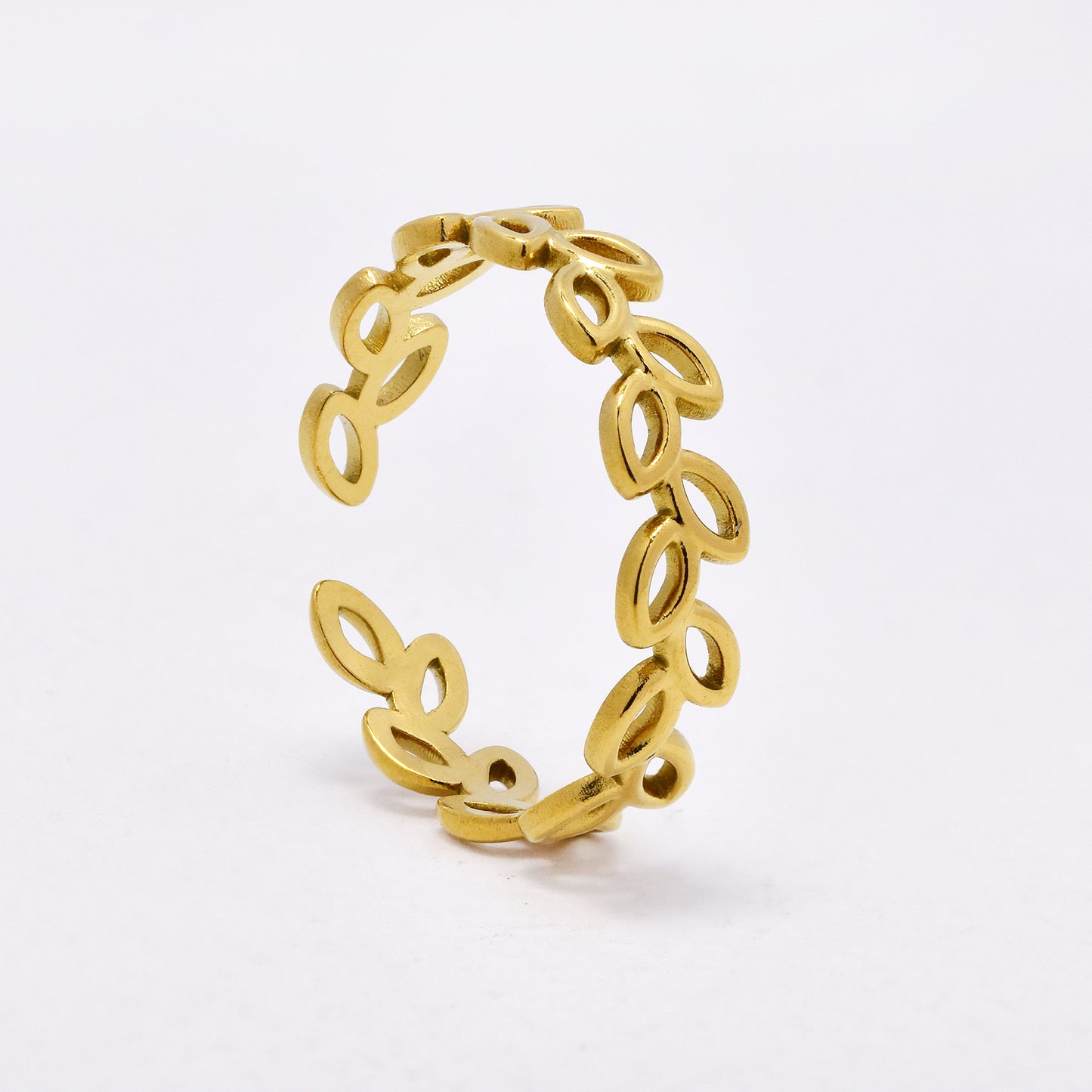 SSYR6702 - St Steel  open size olive branch ring