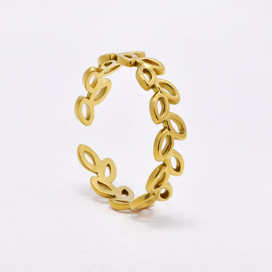 SSYR6702 - St Steel  open size olive branch ring