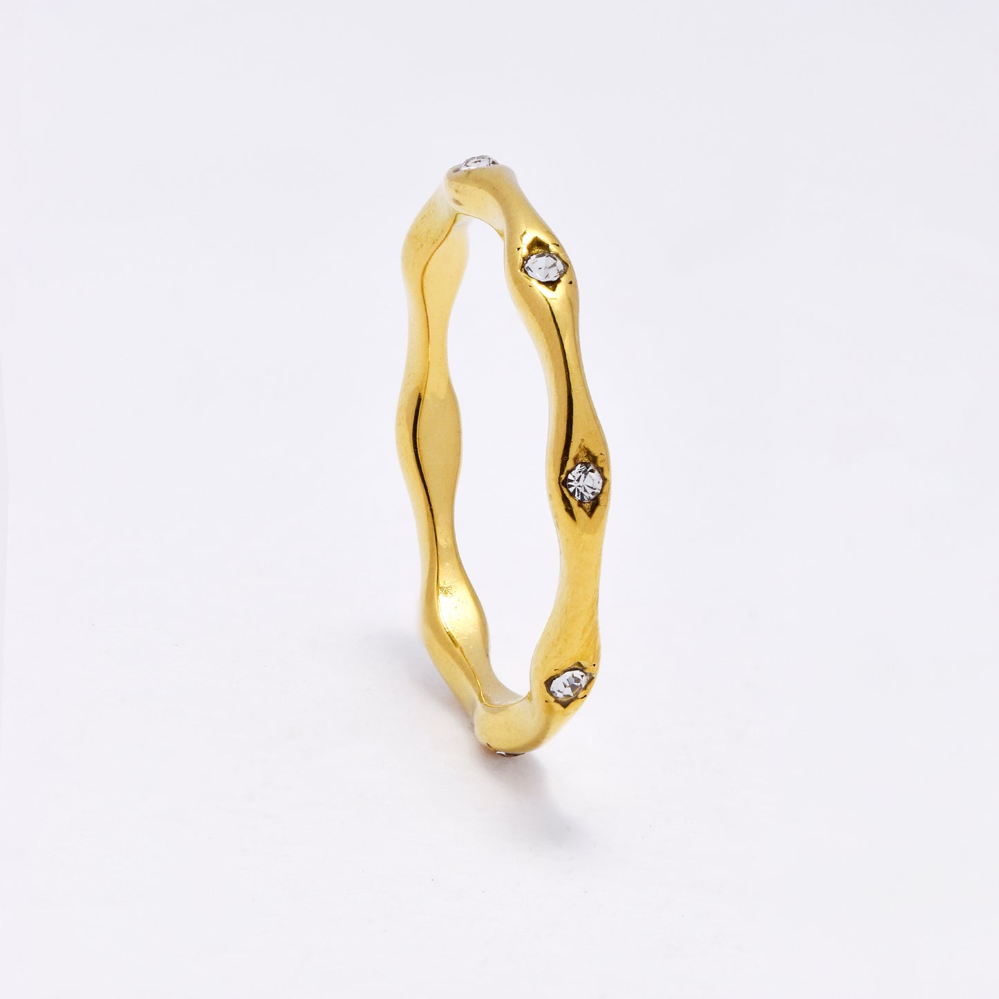SSYR6874 - Steel wavy CZ ring
