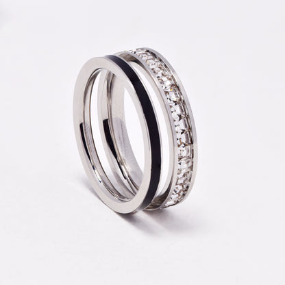 SSYR6911 - Steel two piece CZ ring set