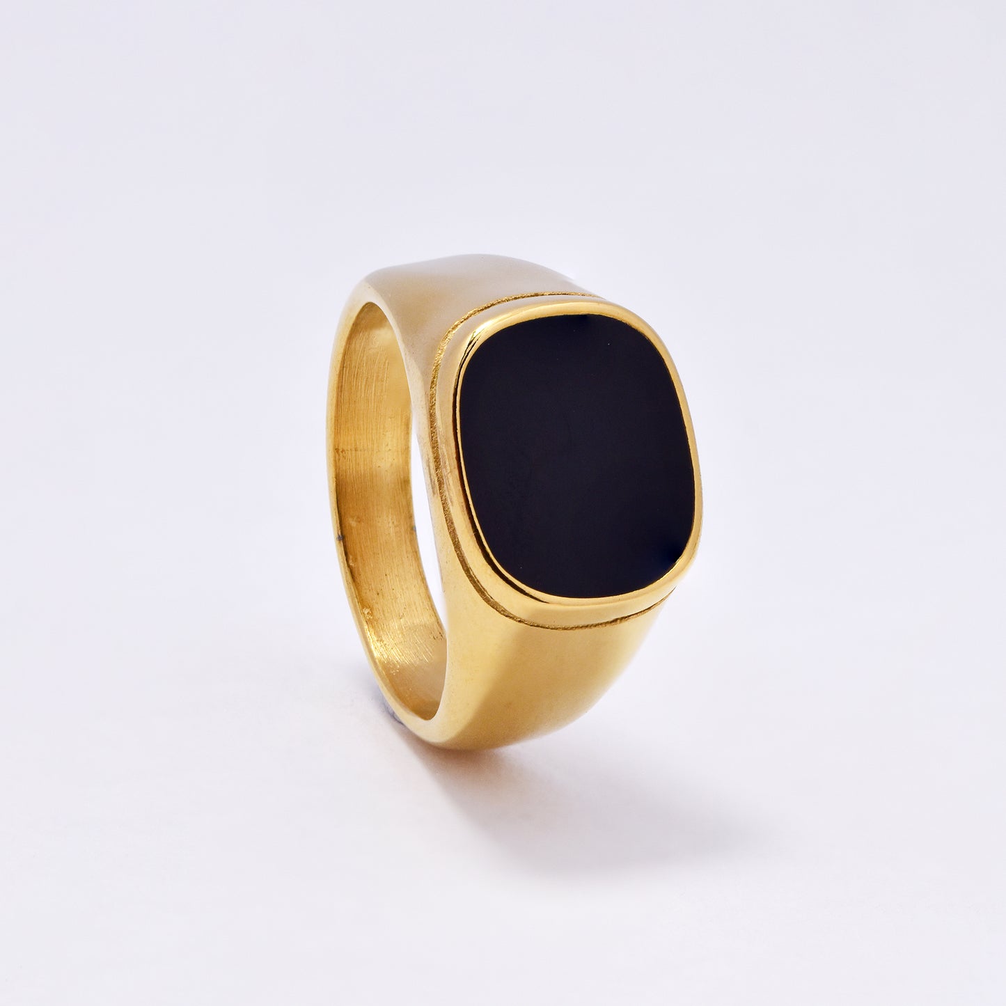 SSYR7067 - Steel 12mm black enamel signet ring