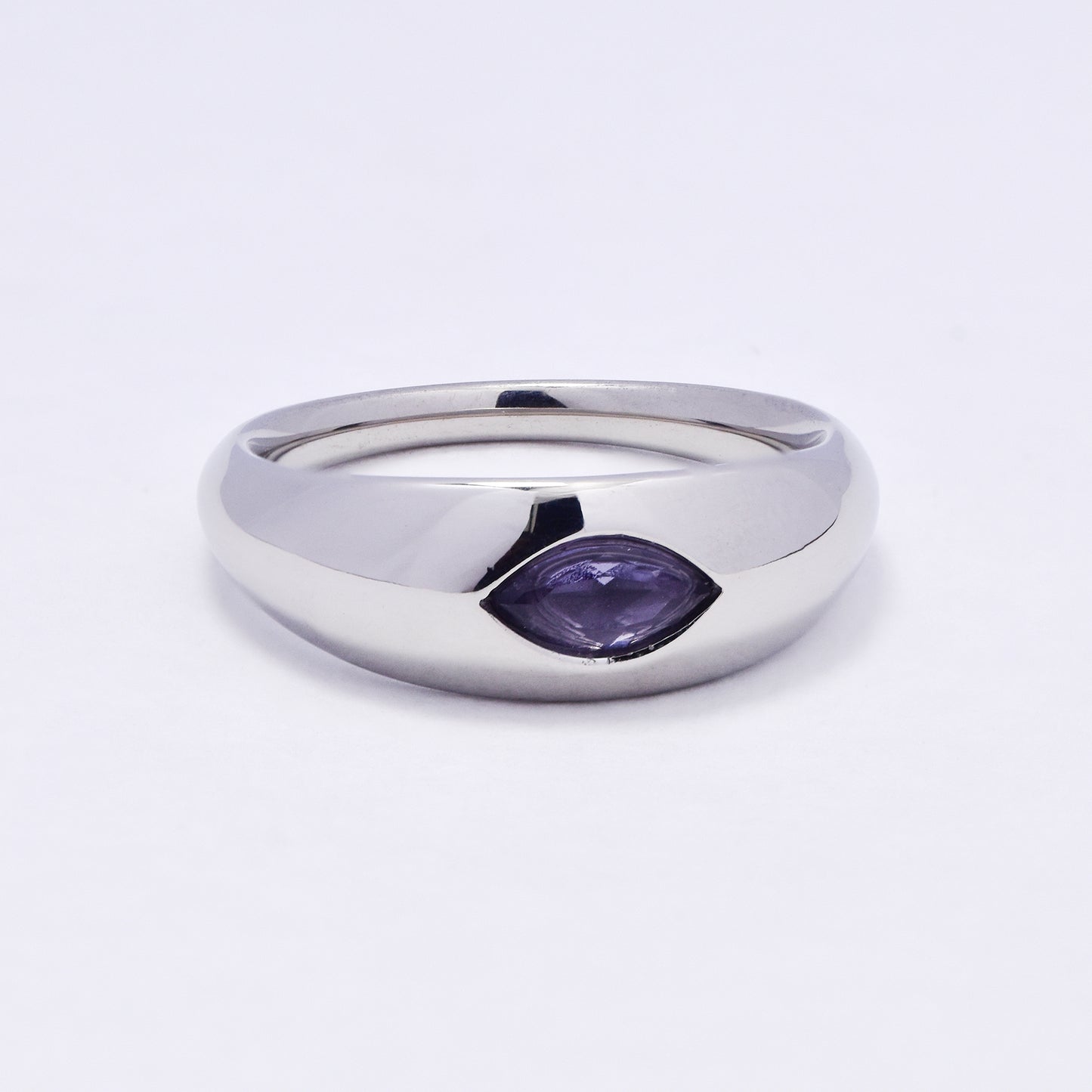 SSYR7068 - Steel 7.5mm colour stone dome ring