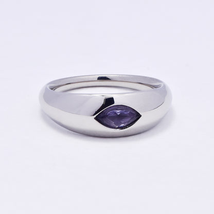 SSYR7068 - Steel 7.5mm colour stone dome ring