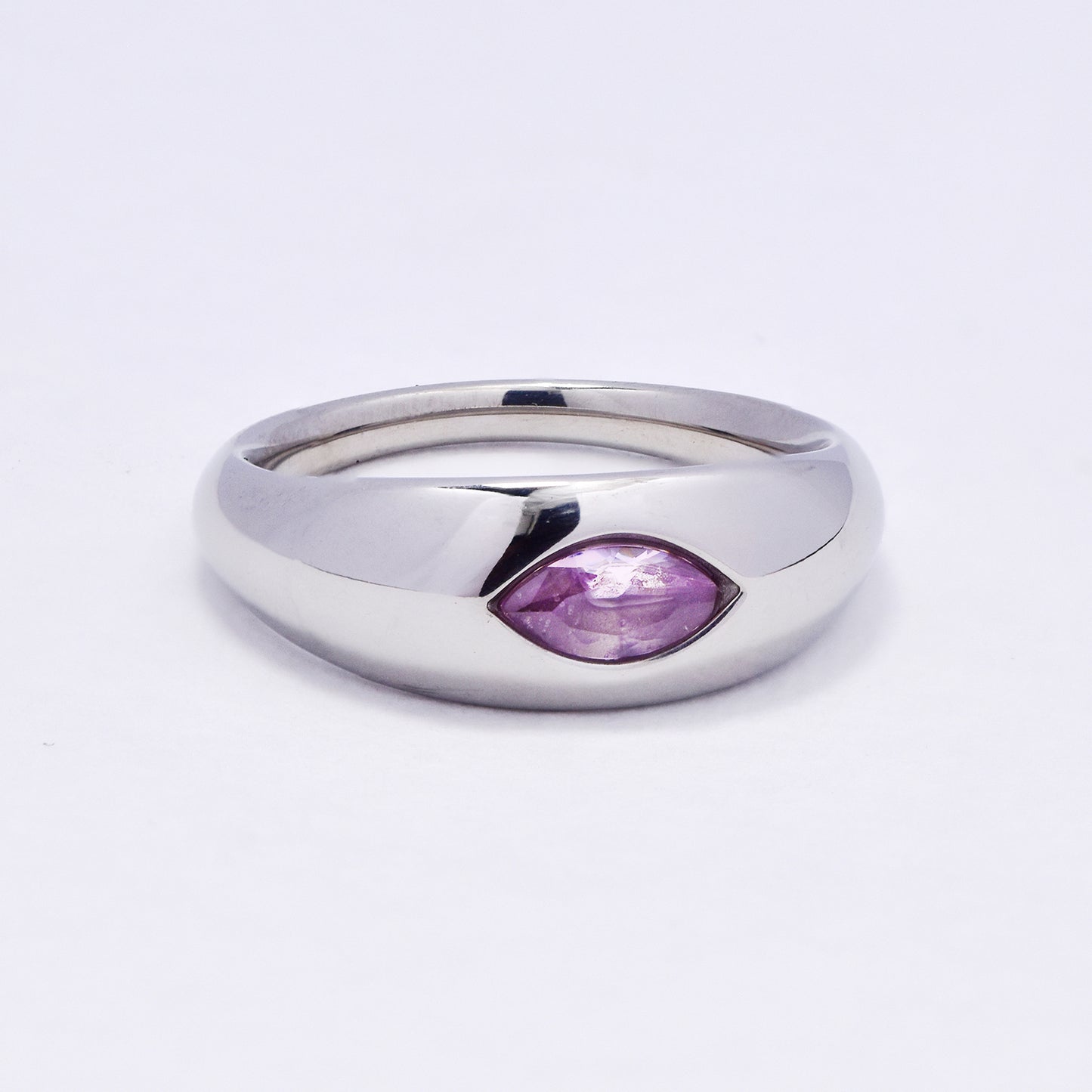 SSYR7068 - Steel 7.5mm colour stone dome ring
