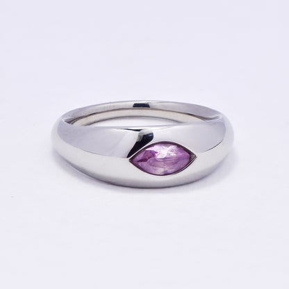 SSYR7068 - Steel 7.5mm colour stone dome ring