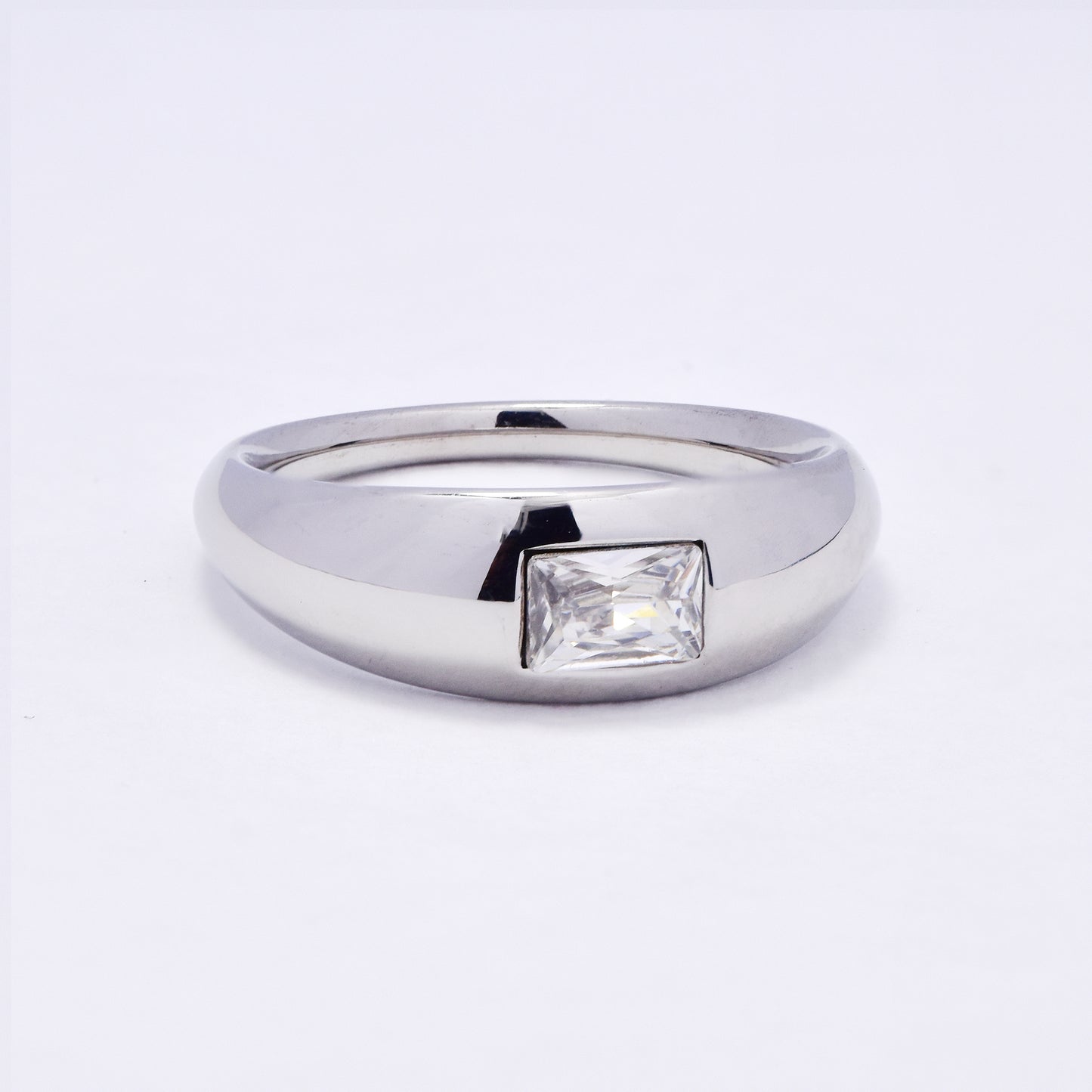 SSYR7069 - Steel 7.5mm rectangular stone dome ring