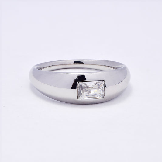 SSYR7069 - Steel 7.5mm rectangular stone dome ring