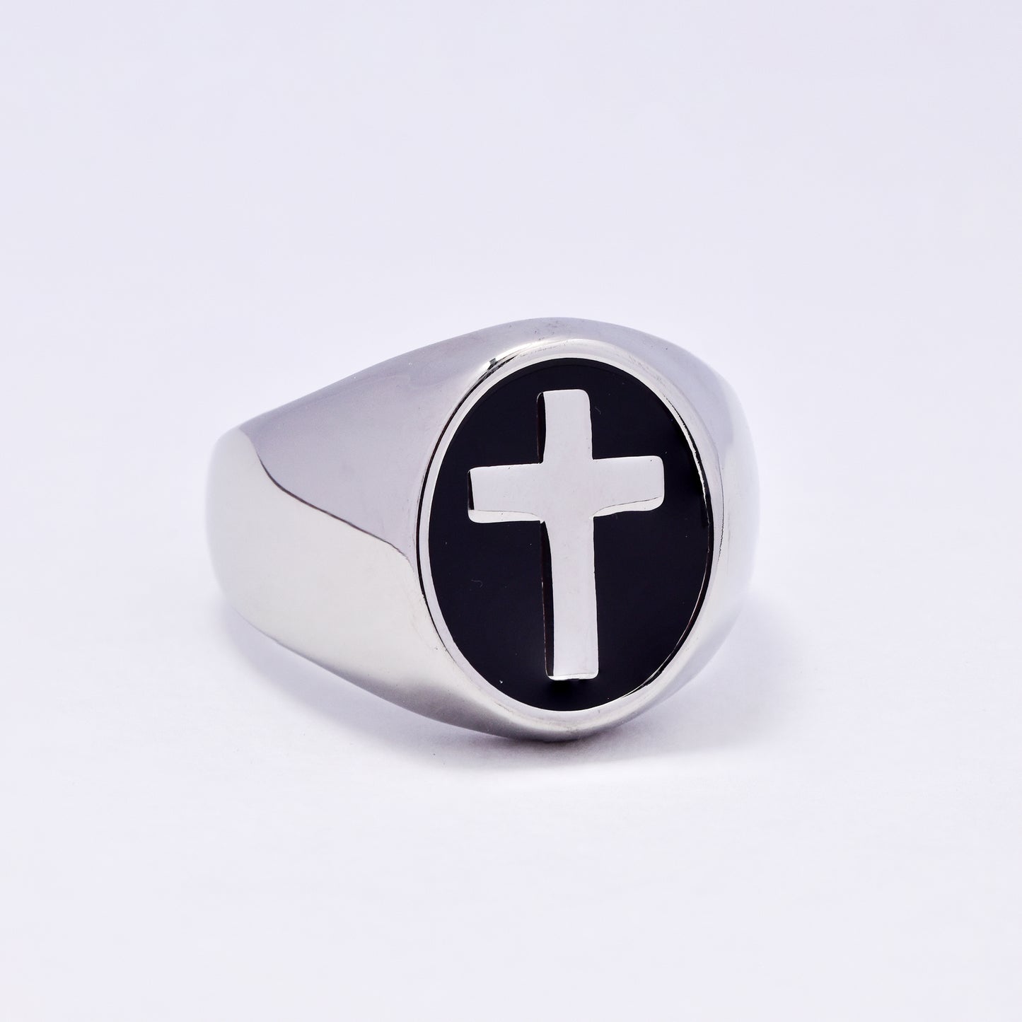 SSYR7070 - Steel 19mm oval cross signet ring