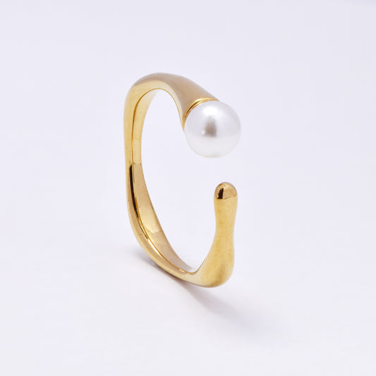 SSYR7074 - Steel 3.5mm open square 6mm faux pearl ring