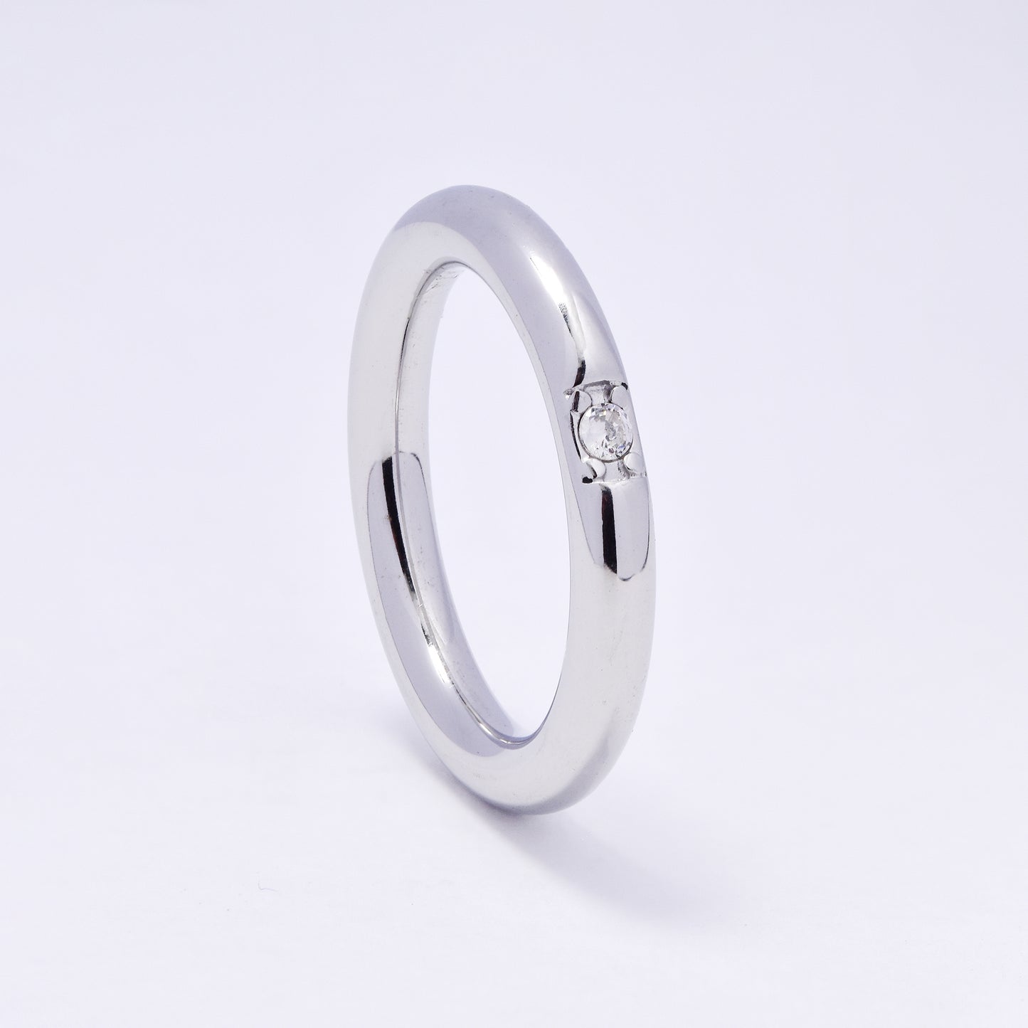 SSYR7076 - Steel 3.5mm CZ round band ring