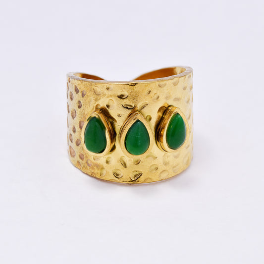 SSYR7078 - Steel 18mm teardrop stone strawberry textured open ring