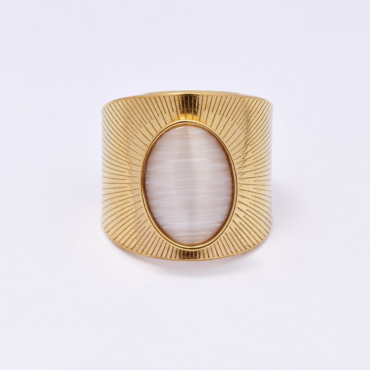 SSYR7079 - Steel 20mm radiant pattern colour stone ring