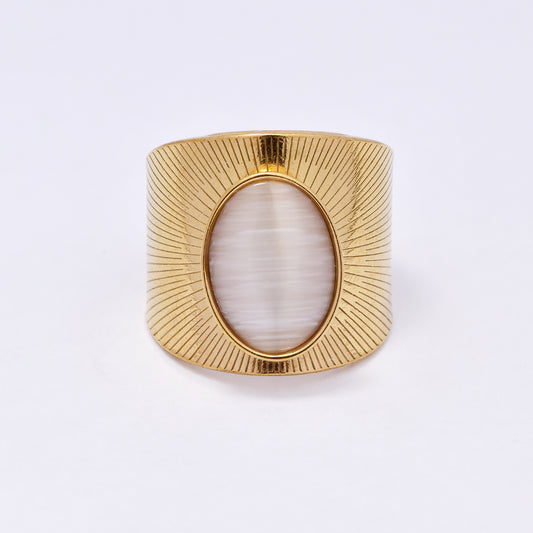 SSYR7079 - Steel 20mm radiant pattern colour stone ring