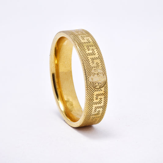 SSYR7157 - Steel 6mm wide grecian pattern ring