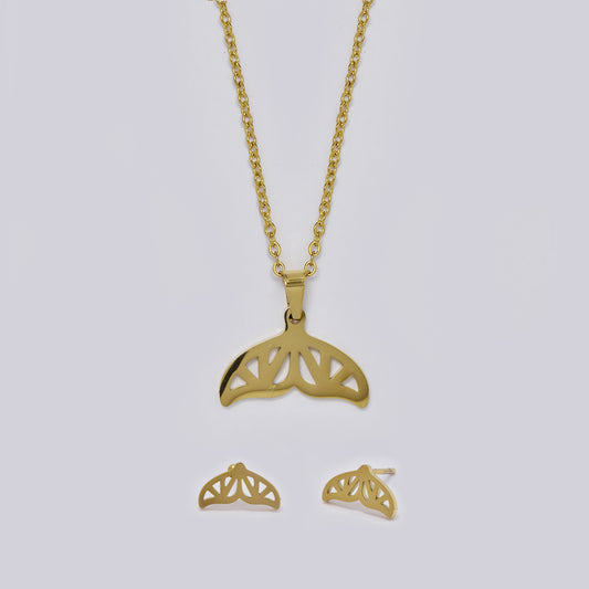 Stainless steel wale tail necklace and stud set - SSYST5365