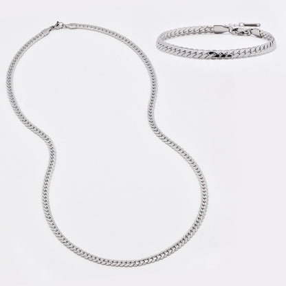 SSYST6491 - St Steel 60cm & 17.5cm x 5mm etched curb necklace & bracelet set