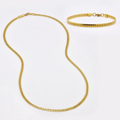 SSYST6492 - St Steel 60cm & 20cm x 4mm etched curb necklace & bracelet set