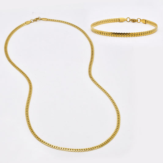SSYST6492 - St Steel 60cm & 20cm x 4mm etched curb necklace & bracelet set