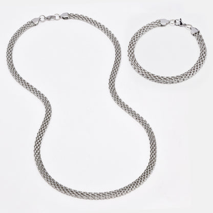 SSYST6498 - St Steel 60cm & 19.5cm x 7mm mesh necklace & bracelet set