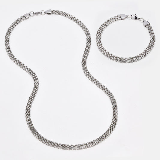 SSYST6498 - St Steel 60cm & 19.5cm x 7mm mesh necklace & bracelet set