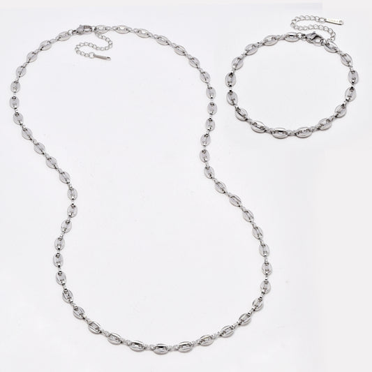 SSYST6500 - St Steel 60cm +5cm & 20cm + 5cm x 4mm gucci necklace & bracelet set