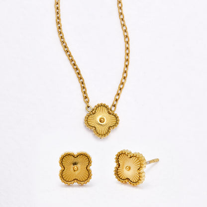 SSYST6558 - St Steel 40cm + 5cm small four-leaf clover earring and necklace set