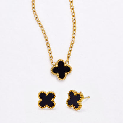 SSYST6559 - St Steel 40cm + 5cm small four-leaf clover necklace & earring set